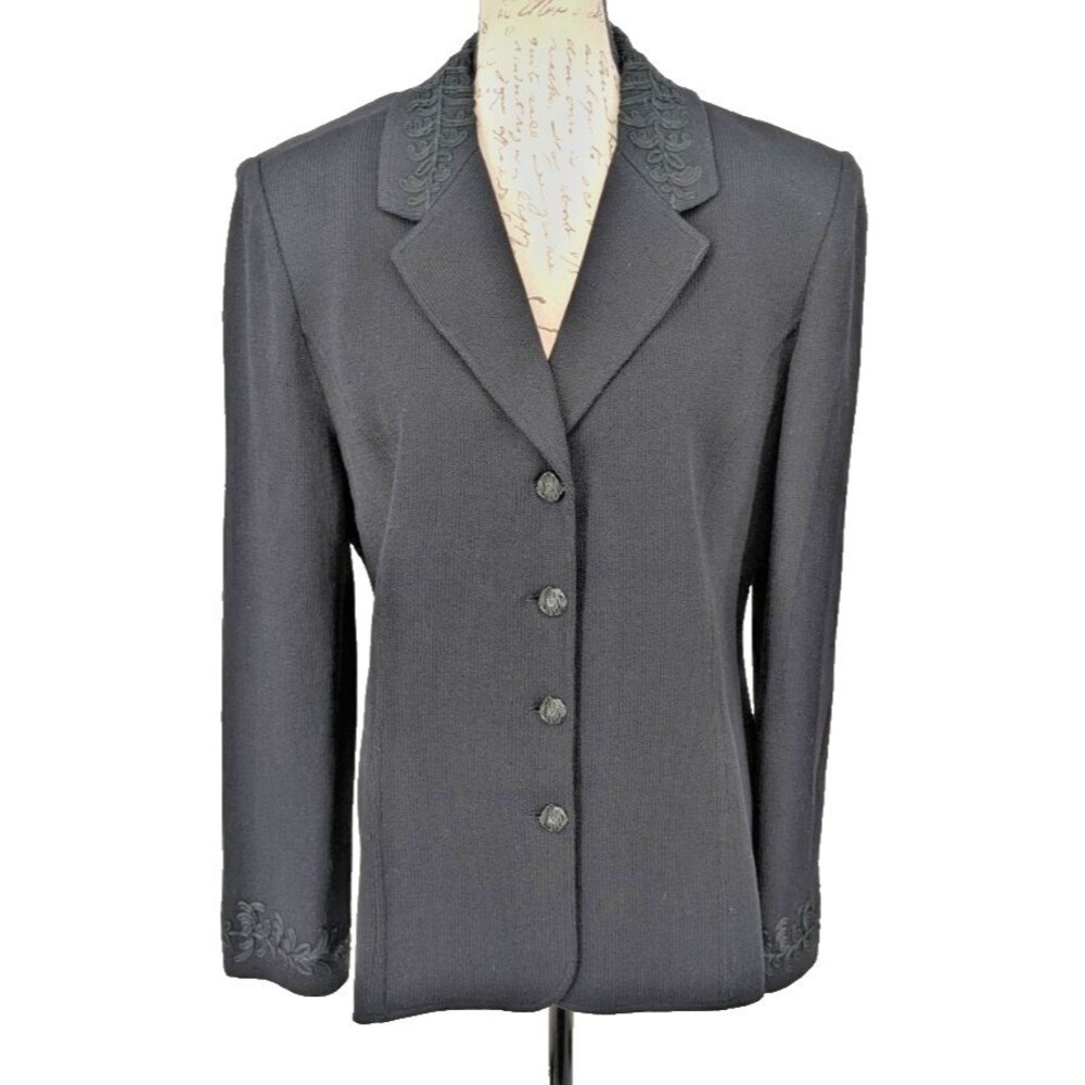 ST. JOHN COLLECTION Jacket Blazer SIZE 14 Black Santana Knit United States